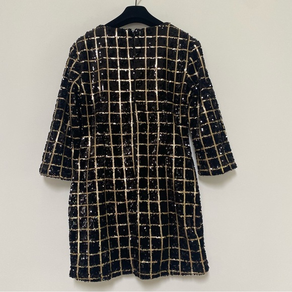 Boohoo Sequin Grid Check Mini Dress Size 10 Black Gold - Picture 7 of 10